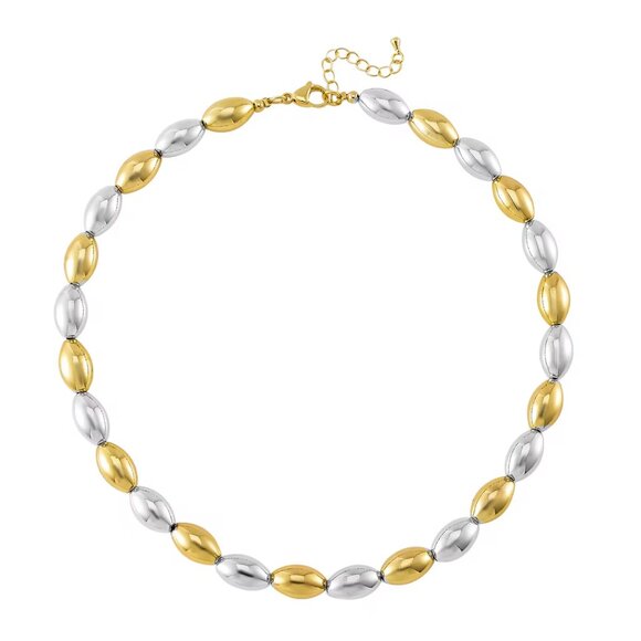 Women's Oval Shape Beaded Necklace in Gold/Silvertone in 18-20 Inches Length - Picture 1 of 3